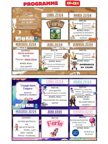Programme vacances printemps cp ce1 2025